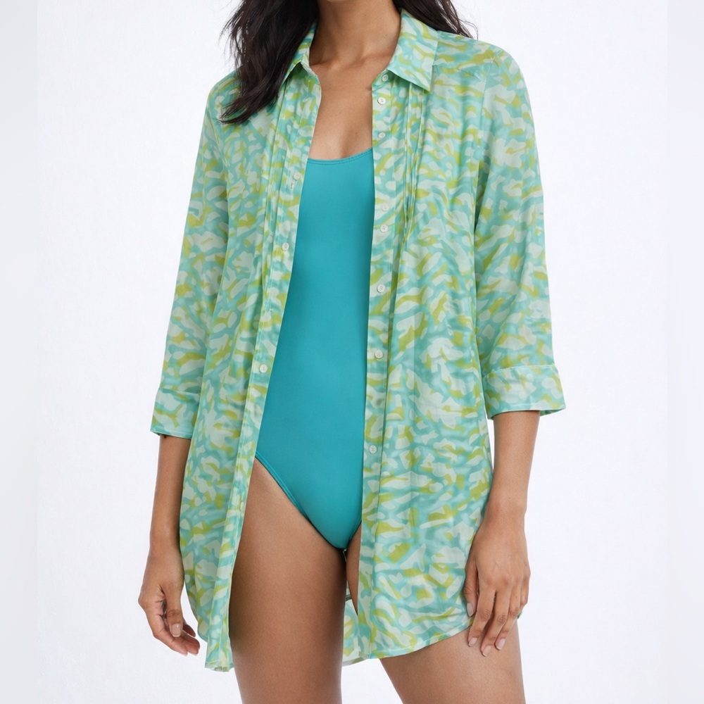 Diane‎ Von Furstenberg Silk Cotton Swimsuit Cover Up Tunic Semi Sheer Large Boho